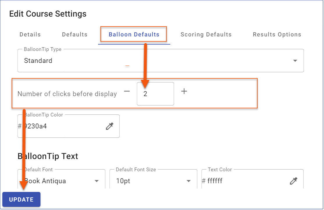 Balloon Tip Option - Course Settings