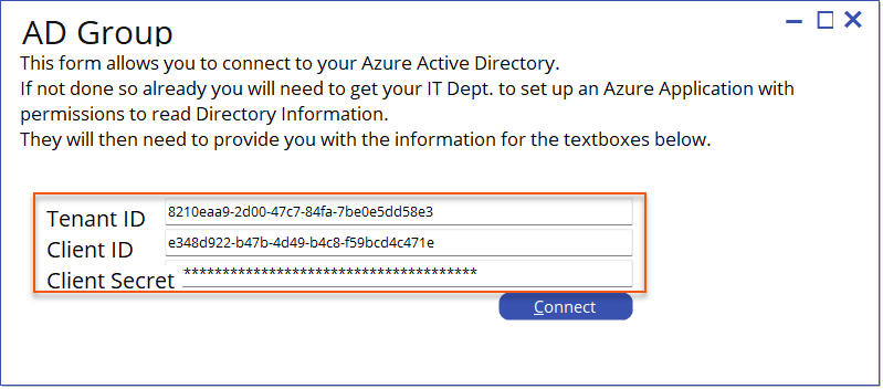 Active Directory Connection form