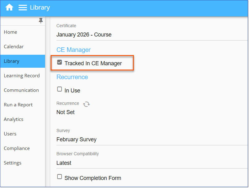 Course Detail - Tracked in CE Manager