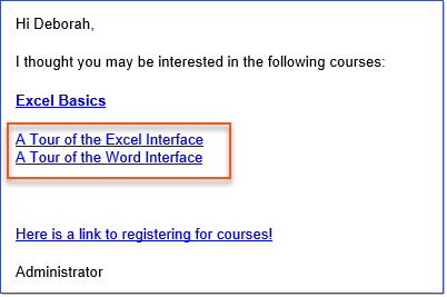 Email Notification listing Scheduled Course Attachments