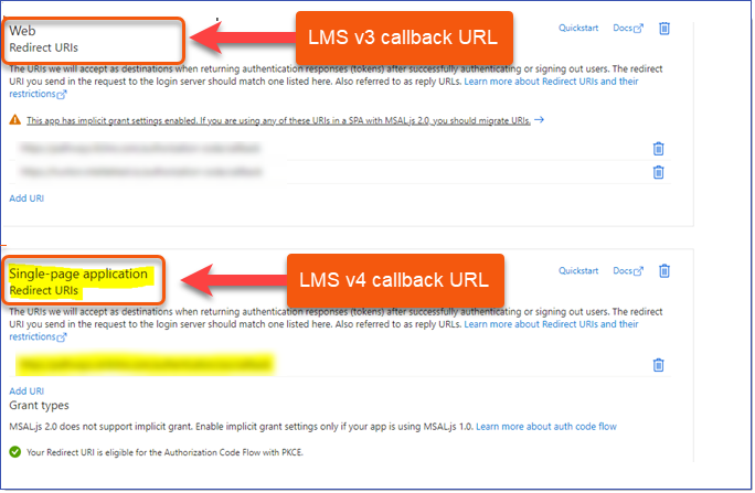 LMSv4 RedirectURLsAzureSSO