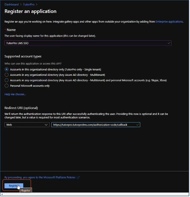 azure register