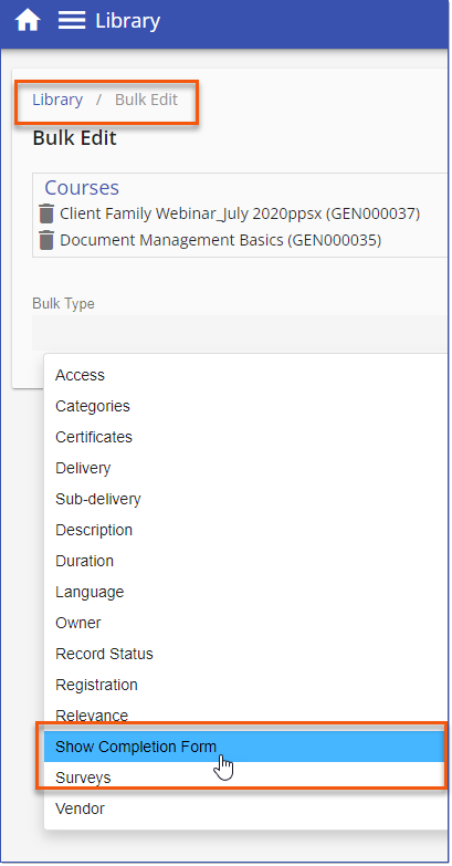 Completion form