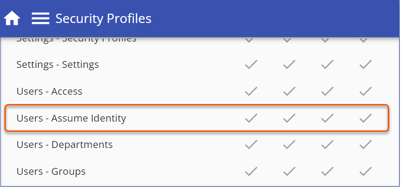 Security Profile - Users - Assume Identity Permission