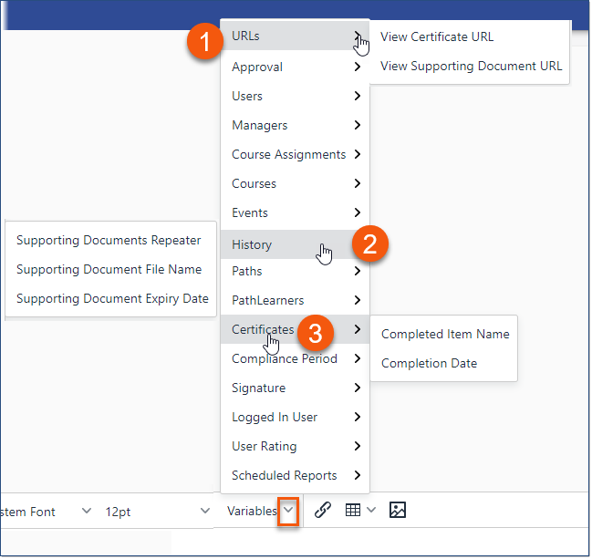 certificate variables