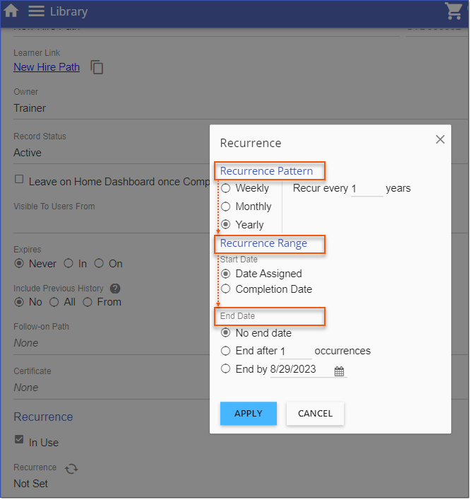 Learning Path Recurrence Options