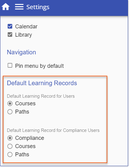 Default Learning Records Options