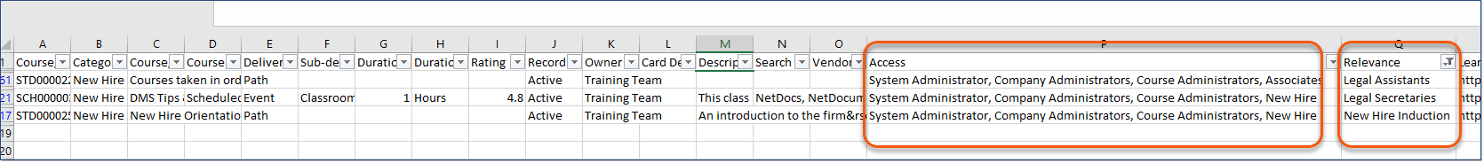 Make use of filters to filter out default settings and display the courses/paths with Access or Relevance applied.
