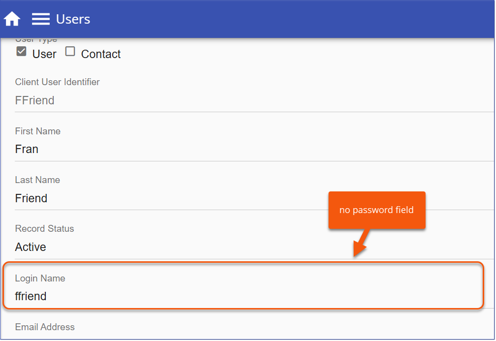 User Detail Page - No Password Field