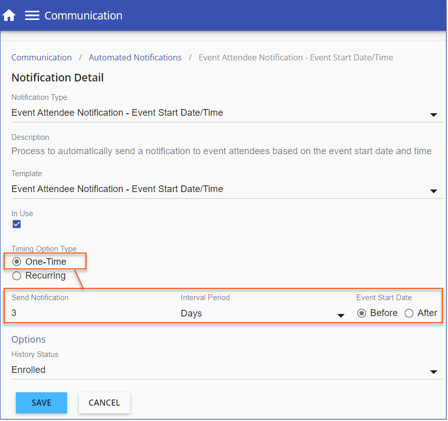 One-Time Notification Timing Option Type