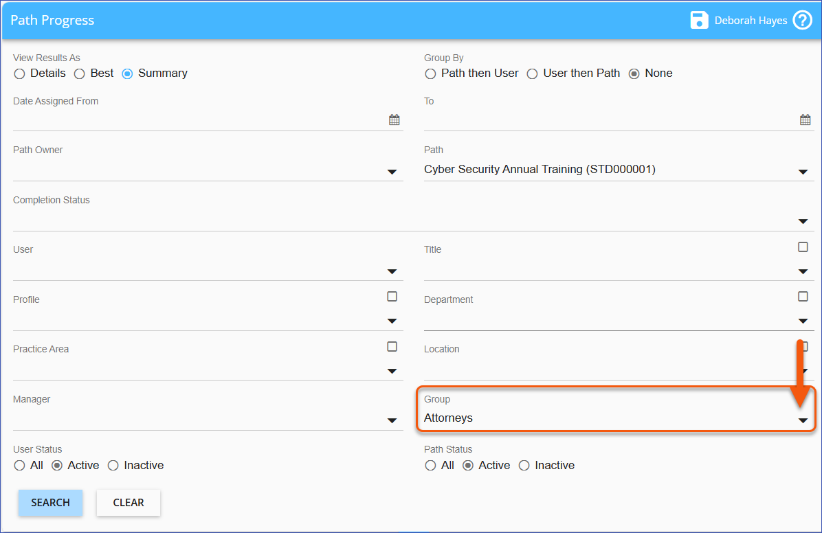 Path Progress Report - Filter by Group