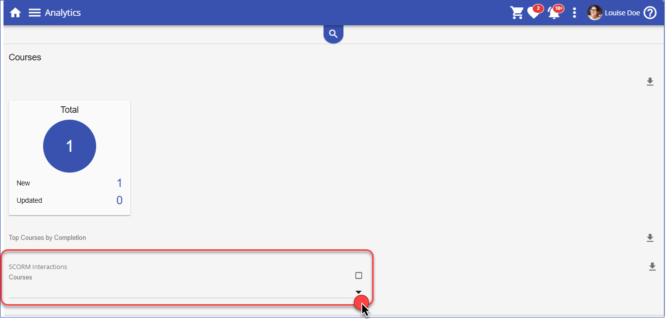 SCORM Interactions Courses Dropdown