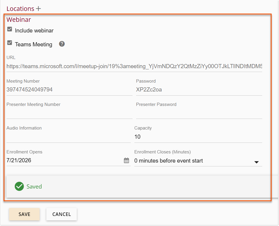 Teams Meeting Link generated