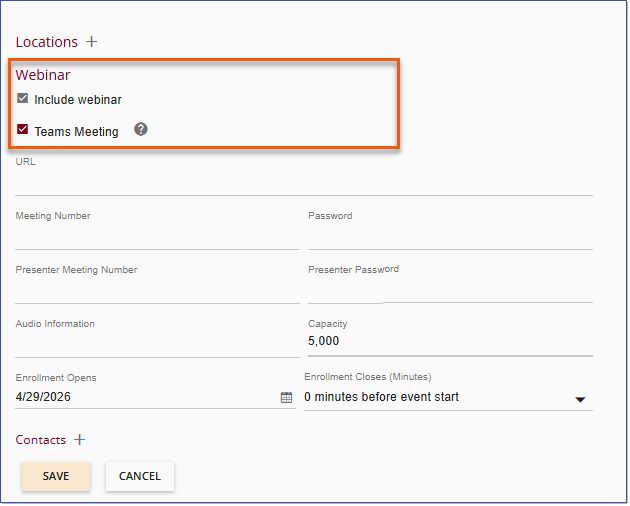 Teams Meeting Option&nbsp;