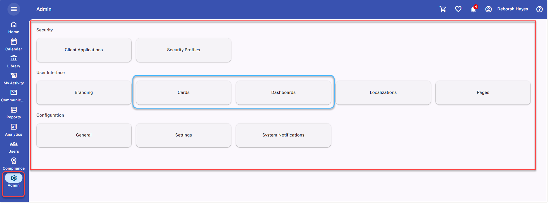 Admin Page - New Card and Dashboard Options