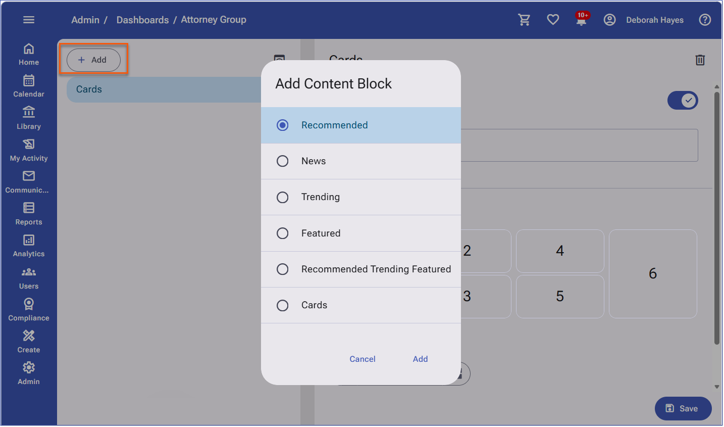 Add Dashboard Content Block