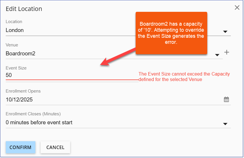 Capacity Event Size Warning